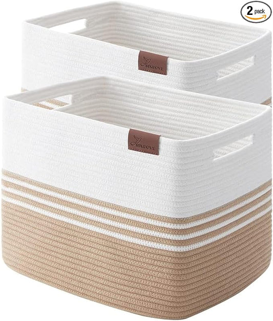 Storage Baskets, 42L*2 Pack Storage Baskets for Organizing, Laundry Basket for Closet,Cotton Rope Blanket Basket for Storage, Toy Storage Basket for Living Room, Laundry Room, Bedroom-Jute