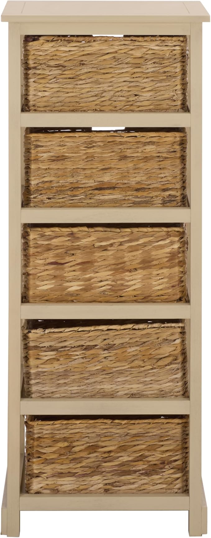 SAFAVIEH Home Collection â Vedette Sand 5-Basket Storage Tower, Natural Rattan Accent Design, Fully Assembled (AMH5739G)