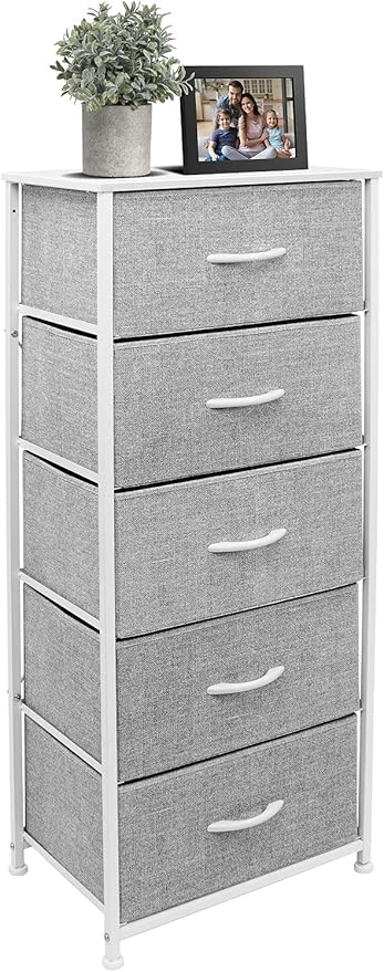 Sorbus Nightstand with 5 Drawers - Bedside Furniture & Night Stand End Table Dresser with Steel Frame, Wood Top, Easy Pull Fabric Bins for Home, Bedroom Accessories, Office & Dorm