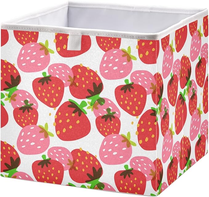 Blueangle Beautiful Strawberry Cube Storage Bin, 11 x 11 x 11 in, Large Collapsible Organizer Storage Basket for Home Décor