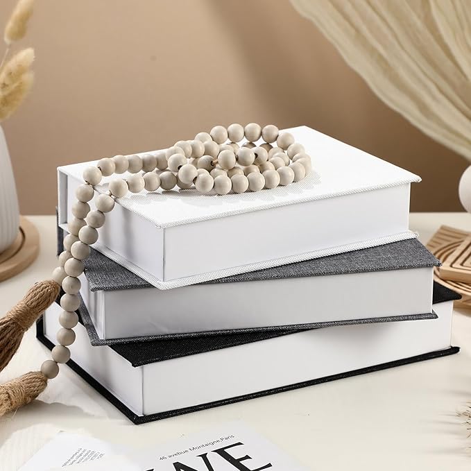Tioncy 3 Pcs Fake Book Box Neutral Linen Book Box Decorative Faux Prop Storage for Farmhouse Home Decor shelf Table Card Photo DIY Keepsake Gift(Multi Sizes,Black, White, Dark Gray)