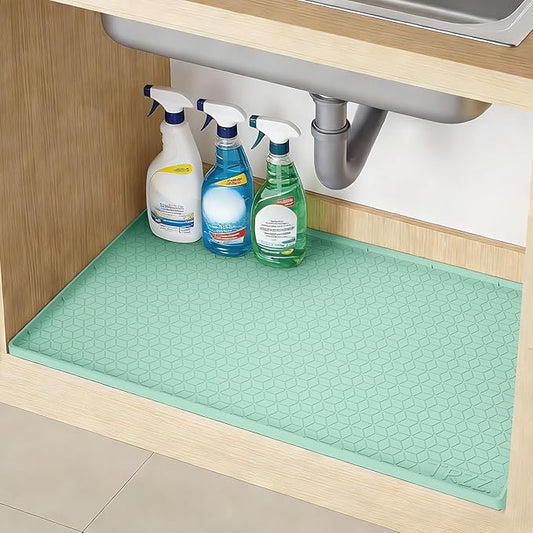 TRZZ Silicone Waterproof Under Sink Mat 28" x 22", Drip Tray and Cabinet Liner for Kitchen and Bathroom, Prevents Water Damage and Organizes Cabinets (Mint Green)