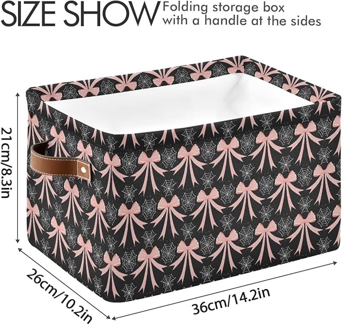 Web Bow Pattern Storage Basket,Large Storage Bin Fabric Collapsible Organizer Bag with Handles 15x11x9.5 inch