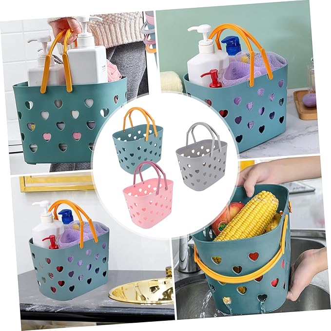 Amosfun 3Pcs Assorted Color Storage Baskets for Bathroom Kitchen Towel Baskets with Handle Efficient Drainage for Home Dormitory and Hotel Use