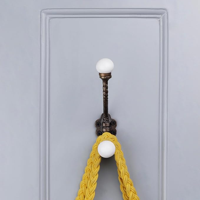 Indian Shelf 6 Pieces Heavy Duty Double Prong White Decorative Coat Hooks Unique Coat Rack Wall Mount Ceramic Wall Hooks for Hanging Towel Holder Backpack Purse Hanger- Style 7