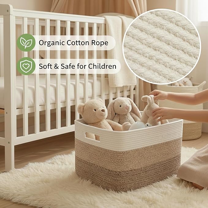 Woven Blanket Basket,96L Large Storage Bin for Blankets Toys Clothes,Decorative Rope Basket for Living Room Bedroom with Handles, White&Brown