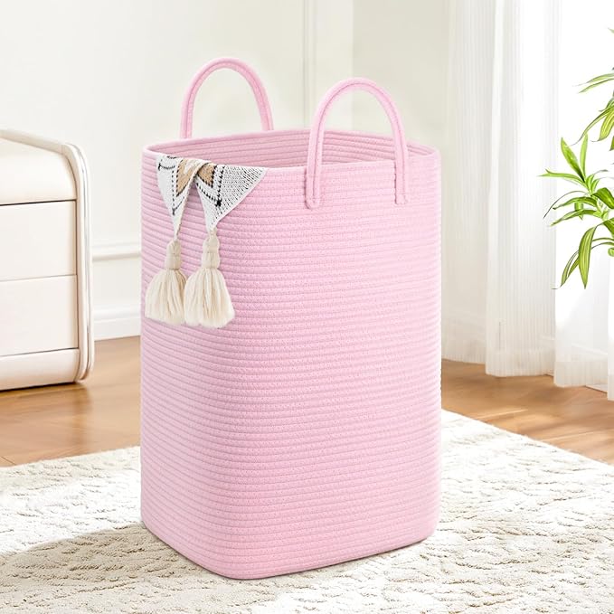 Laundry Basket,Woven Cotton Rope Laundry Hamper,60L Versatile Storage for Dirty Clothes,Baby Toys,and Blankets in Bathroom, Nursery,and Living Room