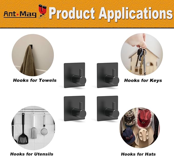 Ant Mag Magnetic Key Hooks 4 Pack Wall Mounted for Hanging Key Towel Bag Hat Scarf Wreath on Metal Surface for Home Kitchen Bathroom Fridge Cabinet Entryway