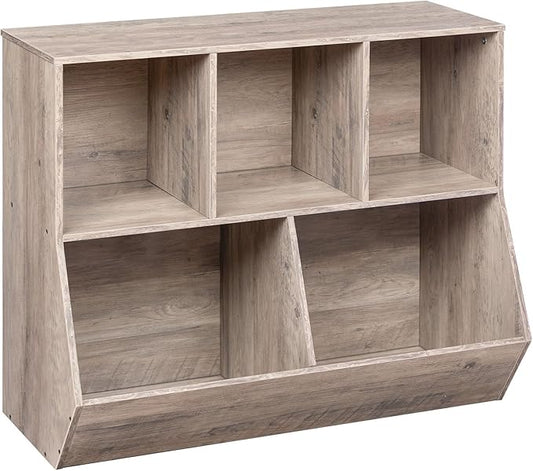 HOOBRO Kids Bookshelf, Bookcase Footboard, Toy Storage Cubby, Children's Toy Shelf, 35.4" L Toy Storage Cabinet, Fit for Children's Room, Playroom, Hallway, Kindergarten, Greige BG32CW01