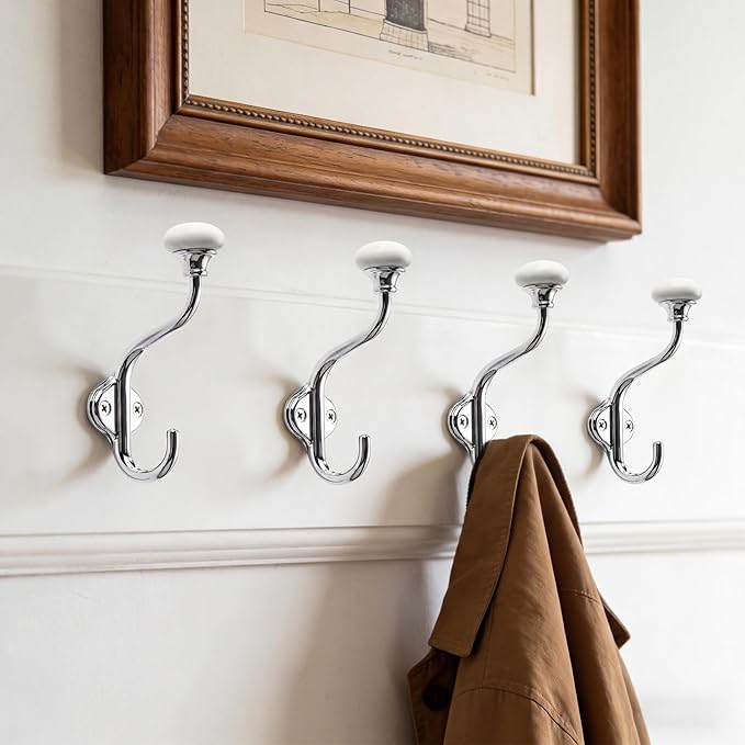 TUNNY Coat Hooks - 5 Pack Polished Chrome Towel Hooks Robe Hooks Decorative Wall Hooks for Bathroom Bedroom Kitchen Towel Robe Clothes Cabinet Closet Bathroom Hardware