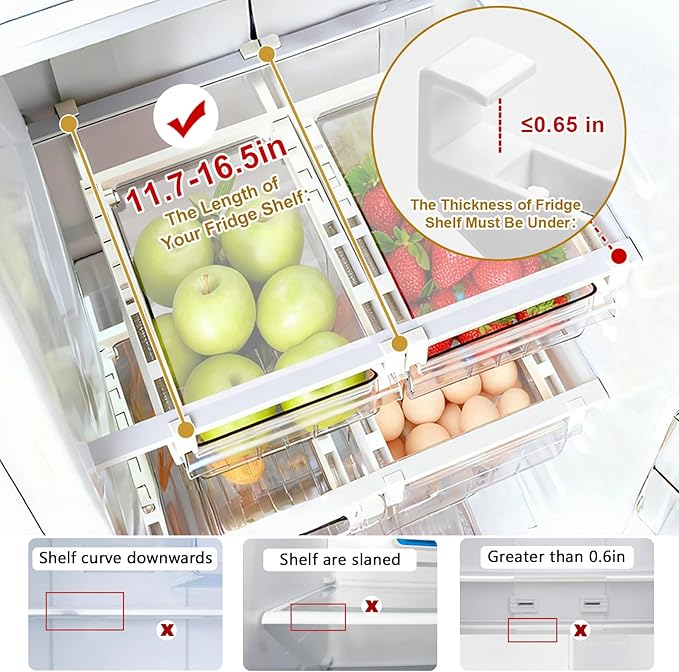 Egg Storage for Refrigerators,Egg Holder for Fridge,Pull Out with Handle,Eggs 18 Count Fit for Refrigerator Shelf Under 0.6 Inch,Easy to Install