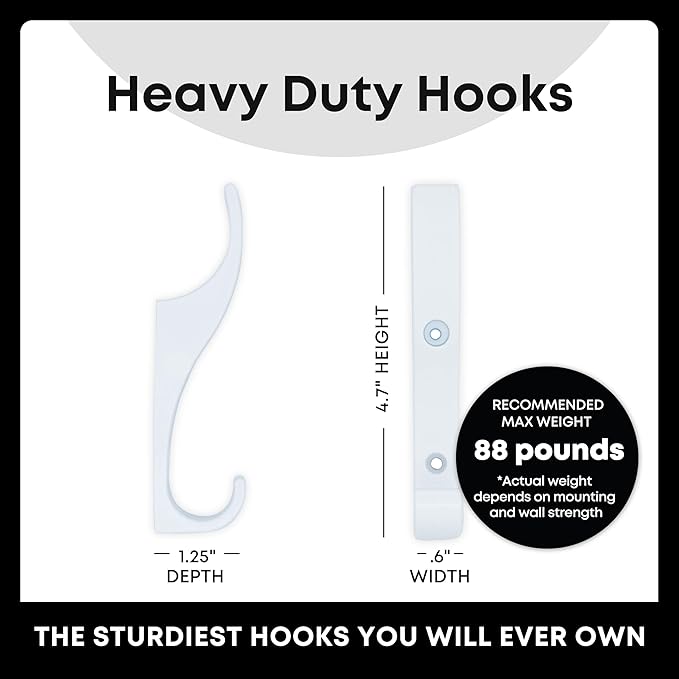 Heavy Duty Hooks for Hanging Coats, Jackets, Briefcases, Keys, Purse, Robe - Unbreakable Wall Mounted Coat Hook Holds Up to 88 Pounds - Perfect for Home, Office, Bathroom | White, 7 - Pack