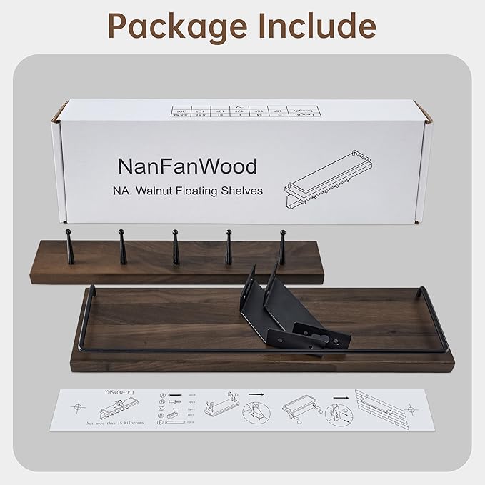 Coat Rack Wall Mount with Shelf - Natural Walnut Wall Shelf with Hooks, Entryway Floating Shelves with 5 Hooks and Metal Frame for Bags, Hats, Kitchen, Living Room, Bedroom