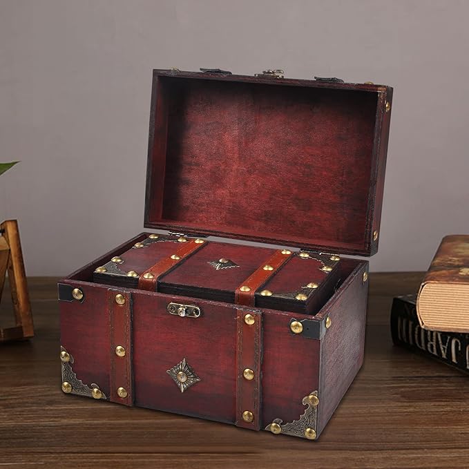 POWER UNICO FLOWER Vintage Treasure Lock Storage Box â Handmade Wooden Decorative Chest, Perfect Keepsake Box for Home DÃ©cor, Jewelry, Trinkets and Gift Storage (301-Combo1)