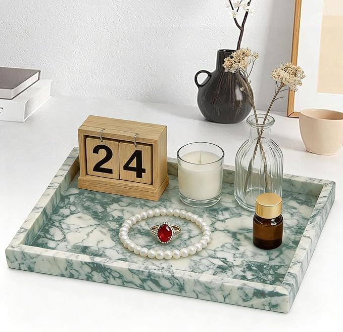 Natural Marble Tray, Stone Tray for Bedroom/Bathroom/Kitchen/Vanity Countertop, Jewelry Tray for Rings Earrings Necklace Bracelet Watch, Room Decor Aesthetic