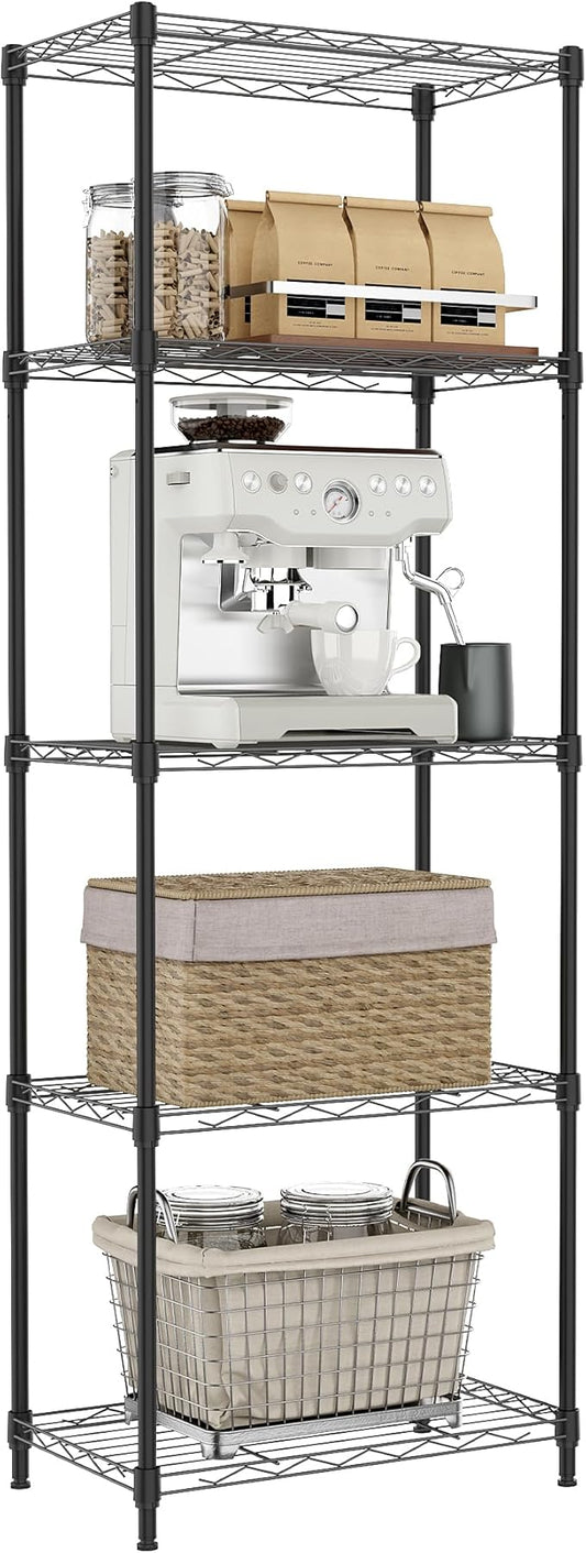 IZEUK 5 Tier Metal Wire Shelf Unit, Black Storage Rack Organizer for Kitchen, Bedroom, Living Room or Laundry Room, 17.7" W x 11.8" D x 55.0" H