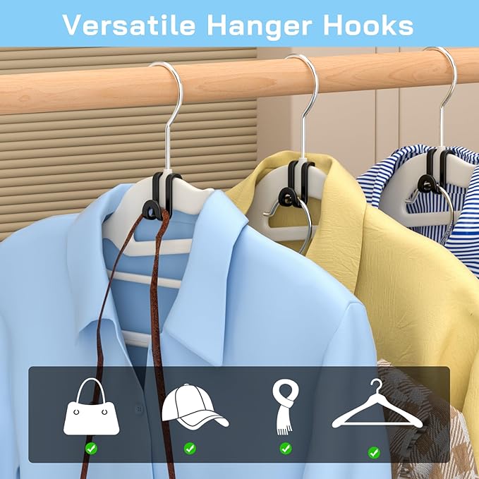 Tinfol Black Hanger Connector Hooks, 100pc Space Saving Hooks,Heavy Duty Clothes Hanger Extender Clips for Hangers Closet Organizers