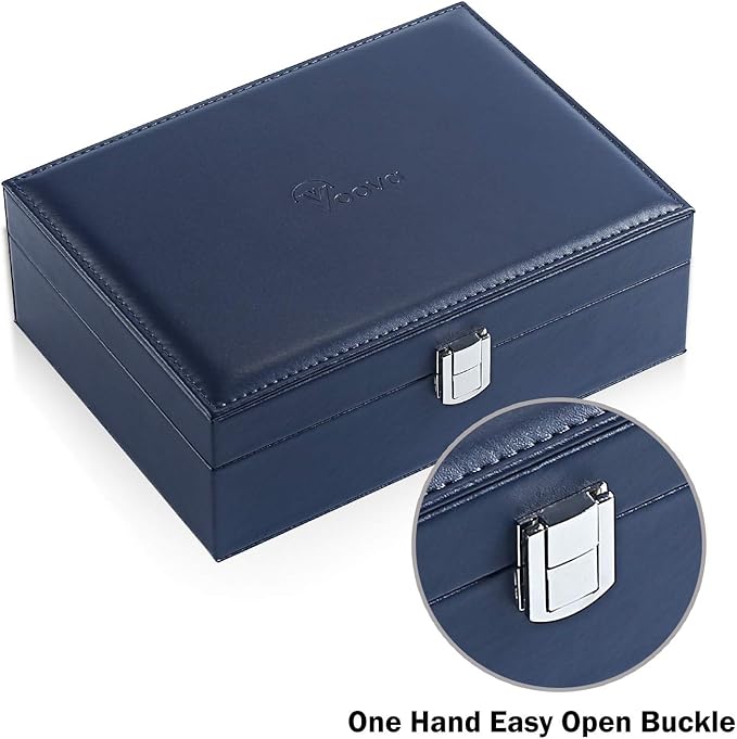 Voova Jewelry Box Organizer for Women Girls, 2 Layer Large Men Jewelry Storage Case,PU Leather Display Jewellery Holder with Removable Tray for Necklace Earrings Rings Braceletsï¼Vintage Giftï¼Navy Blue
