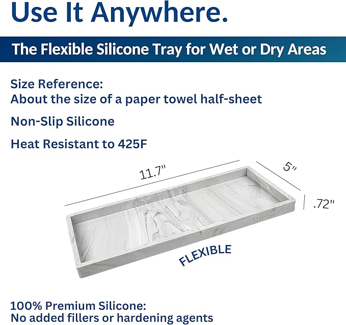 Countertop and Vanity Tray - 2 PC Large 11.7" Silicone Bathroom Trays, Counter Organizer, Dish Soap Sponge Holder Kitchen Sink Tray Organizer, Sink Caddy Toothbrush Key Kitchen Soap Trays
