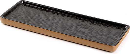 Vanity Tray with Brown Trim, Candle Tray, Bathroom Countertop Perfume Holder Organizer, Decorative for Dresser, Table, Countertop, Home dÃ©cor, Rectangular, Black, 12''Ã4.7''