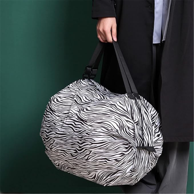 Portable Foldable Shopping Bag Large Capacity Multipurpose Storage Bag Sports Travel Shoulder Bag (Zebra-stripe)