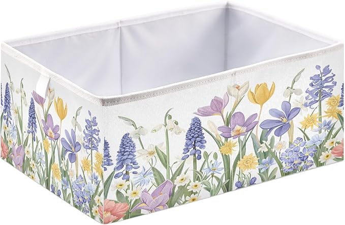 Bolaz Blooming Spring Garden Closet Organizers Storage Cubes Storage Bins Shelf Baskets Containers for Home Room Office,Square