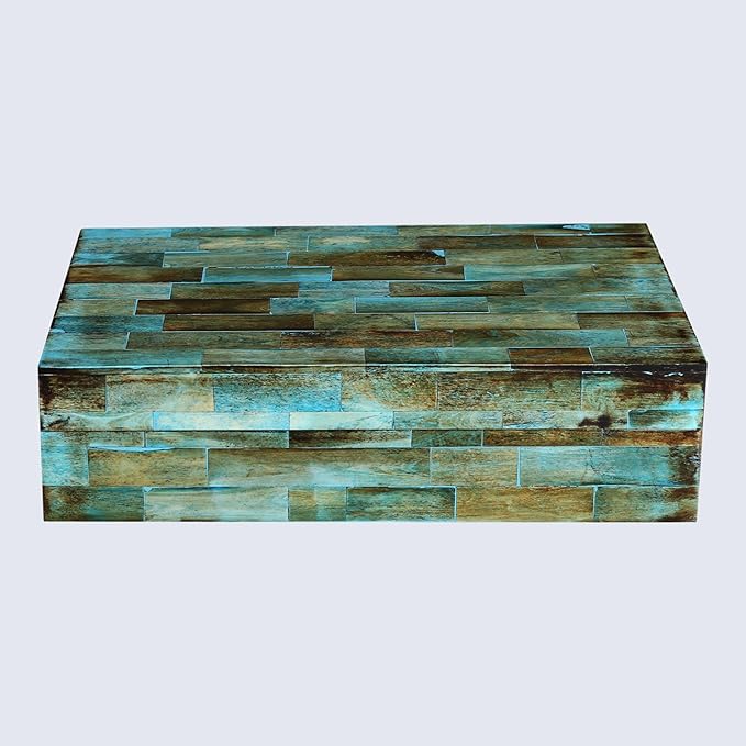 Handicrafts Home Decorative Storage Box with Lid- 8x5x2â Small Keepsake, Trinket Box, Memory Box- Decorative Boxes for Home Decor, Centre Table, Giftable Storage Accent- Verdigris