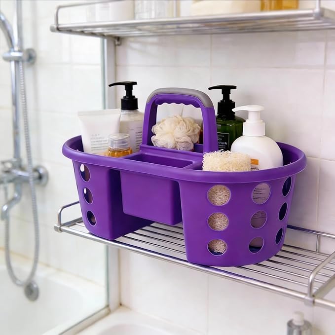 Large Shower Caddy Portable 2PC - Made in USA Plastic Jumbo Size Dorm Storage Candy Tote with Handle Shower Organizer for Bathroom, Pantry, Kitchen, College Dorm, Orange/Purple