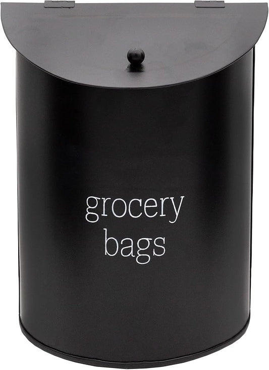 AuldHome Design Enamelware Grocery Bag Holder (Black); Wall-Mounted Modern Farmhouse Style Plastic Bag Dispenser for Kitchen or Laundry Room