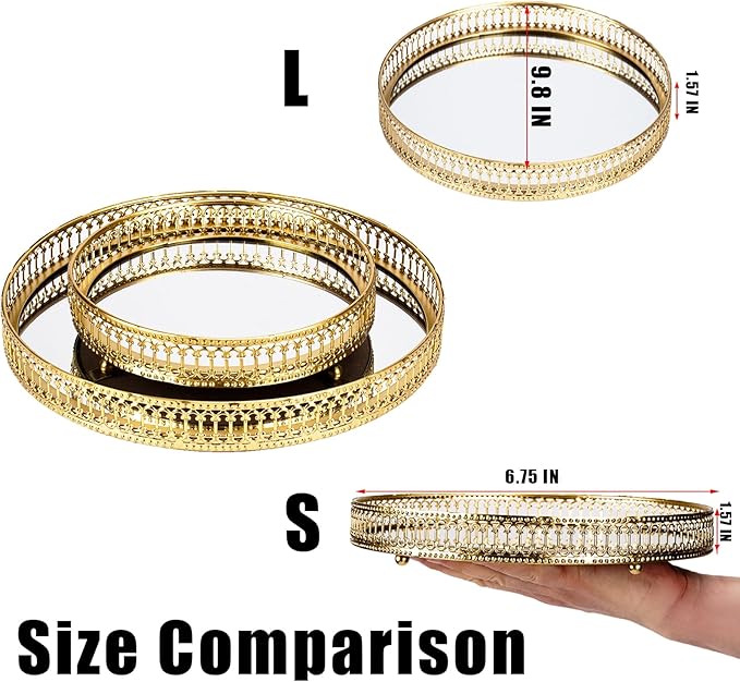 Gold Mirrored Vanity Tray for Bathroom Counter,Metal Decorative Jewelry Storage Tray Cosmetic Perfume Organizer for Dresser,Bedroom,Home Decor,Suit for Candle Holder,Coffee Table Centerpiece,L
