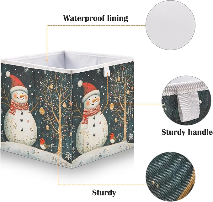 Bolaz Snowman and Bird Closet Organizers Storage Cubes Storage Bins Shelf Baskets Containers for Home Room Office,Rectangle
