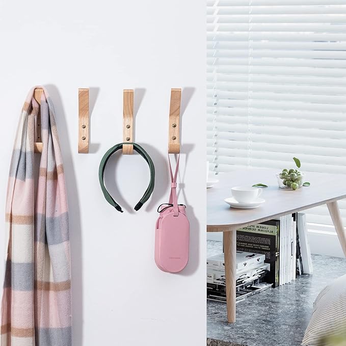 4 Pack Natural Wood Coat Hanger, Wall Hooks Mounted for Coats, Hats, Bags, Towels.