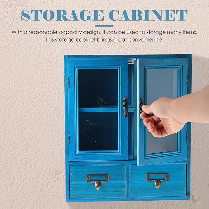 Vintage Wooden Wall Cabinet Organizer 14.17X12.20X4.88In Double Door Storage Box for Bathroom Kitchen Living Room Display and Small Item Storage