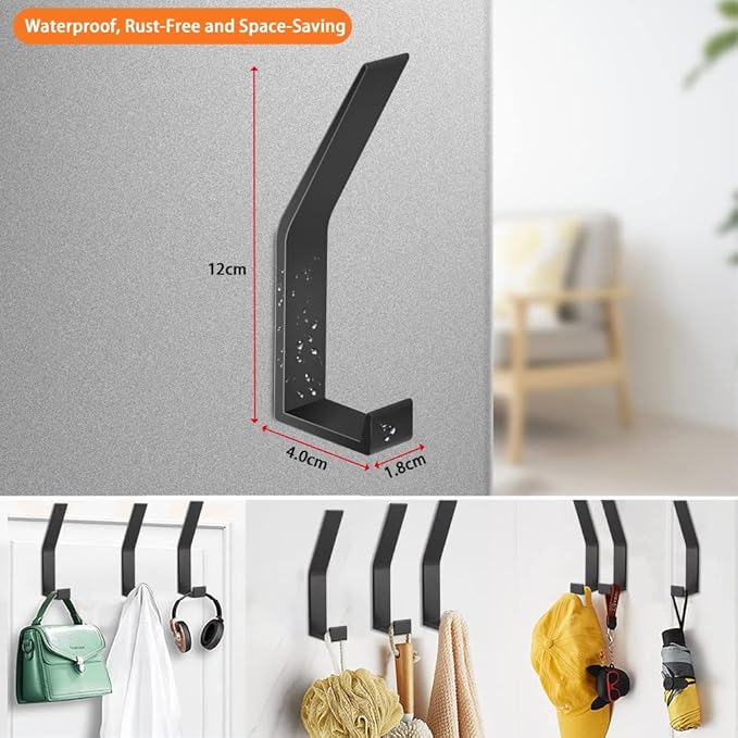 Coat Hooks Wall Mounted, 4 Packs Wall Hooks for Hanging Clothes, Coat, Towel, Rope, Keys, Hats, Purse, Screws Invisible Hooks for Kitchen, Bathroom, Door, Cabinet, Hallways, Bedrooms (Black, 4 Packs)