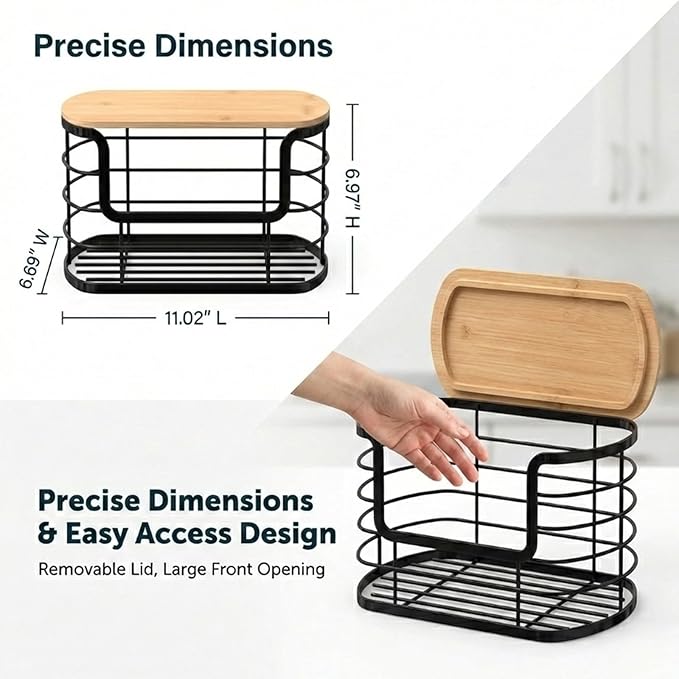 Multi-Purpose Trash Bag Holder & Stackable Kitchen Storage Organization Bins, 2-Pack Protective Wire Basket with Natural Fiber Top, Versatile Garbage Bag Dispenser Under Sink