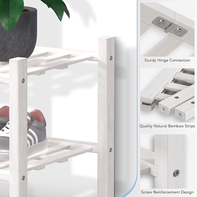 Haddockway Long 2 Tier Bamboo Shoe Rack Storage Organizer, Multifunctional Free Standing Stackable Shoe Shelf with Grid Panel for Closet,Hallway,Entryway,Small Space 34.2"x11"x13"