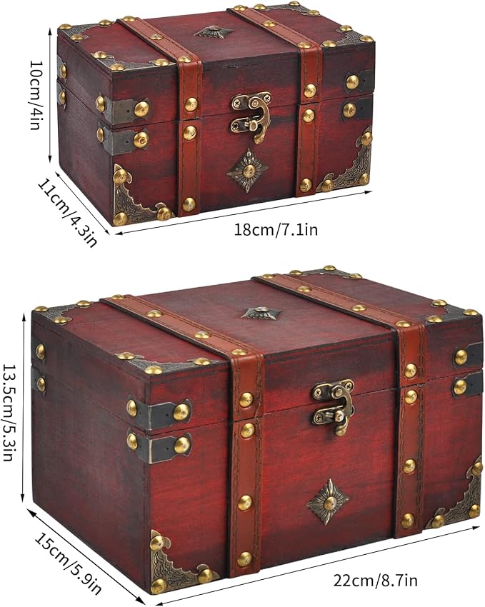 POWER UNICO FLOWER Vintage Treasure Lock Storage Box â Handmade Wooden Decorative Chest, Perfect Keepsake Box for Home DÃ©cor, Jewelry, Trinkets and Gift Storage (301-Combo1)