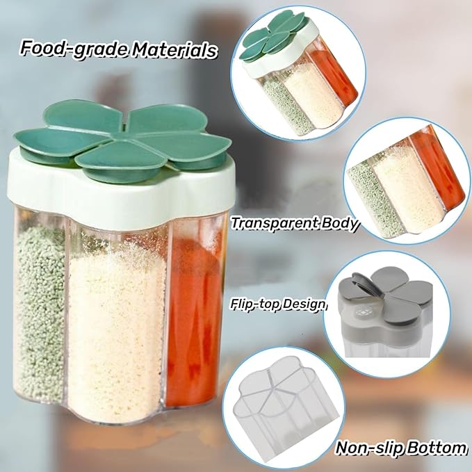 2 Pcs 5 in 1 Spice Containers, Multi-Spice Dispenser, Portable Travel Seasoning Condiment Containers, Salt Pepper Spice Shaker with Lid and Labels Clear Container Jars