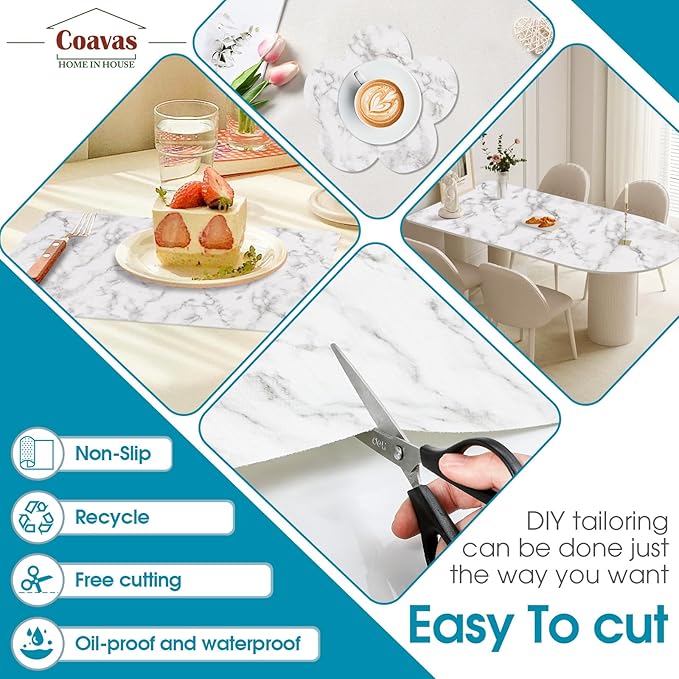 Coavas Extra Grip Thickened Shelf and Drawer Liner - Non-Adhesive Non-Slip Waterproof Mats for Kitchen Cabinets, Drawers, Shelves, Dresser & Cupboard, Easy Cut DIY (Marble, 24IN x 10FT)