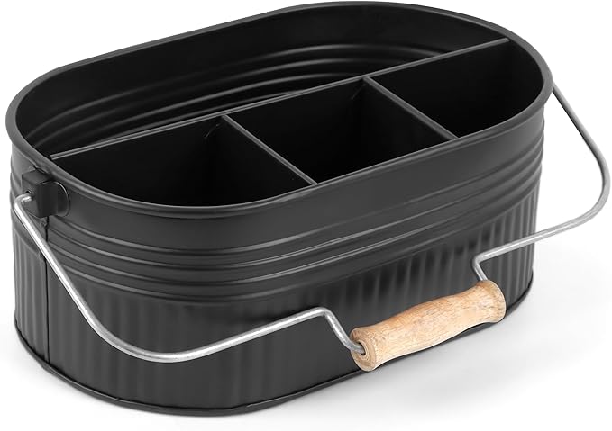 Alpha Living Home Galvanized Organizer Kitchen Drawer Organizezs Utensil Organizer Heavy Duty Metal Alloy Silverware Holder Cutlery Organizers in Drawer Flatware Organizer Tray 4 slots (Black)