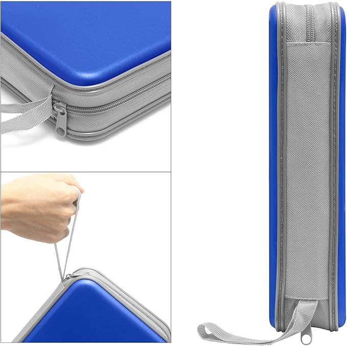 CD Case, DVD Case Holder 96 Capacity Hard Plastic CD DVD Disc Cases Storage Binder Wallet for Car Home Office Travel (Blue)