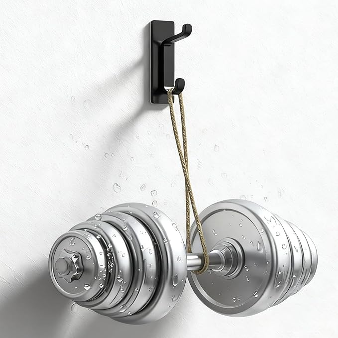 Modern Wall Mounted Coat Hooks, Black, 4-Pack, Heavy Duty Non-Perforated Design for Kitchen and Bathroom