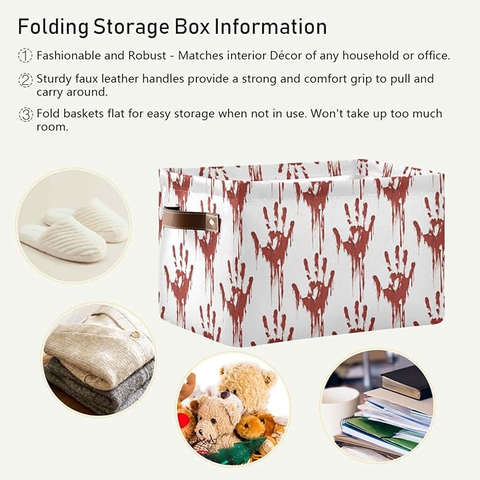 Bolaz Large Storage Basket Halloween Scary Bloody Zombie Foldable Storage Box Organizer Bins with Handles for Bedroom Home Office