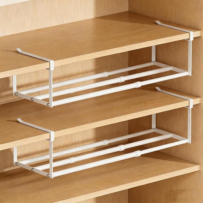 Expandable Hanging Shoe Rack Organizer for Closet, Adjustable Shoe Rack Under Cabinet Shelf, Versatile Under Shelf Storage for Kitchen, Book, Clothing Storage and Organization(White,2PCS)