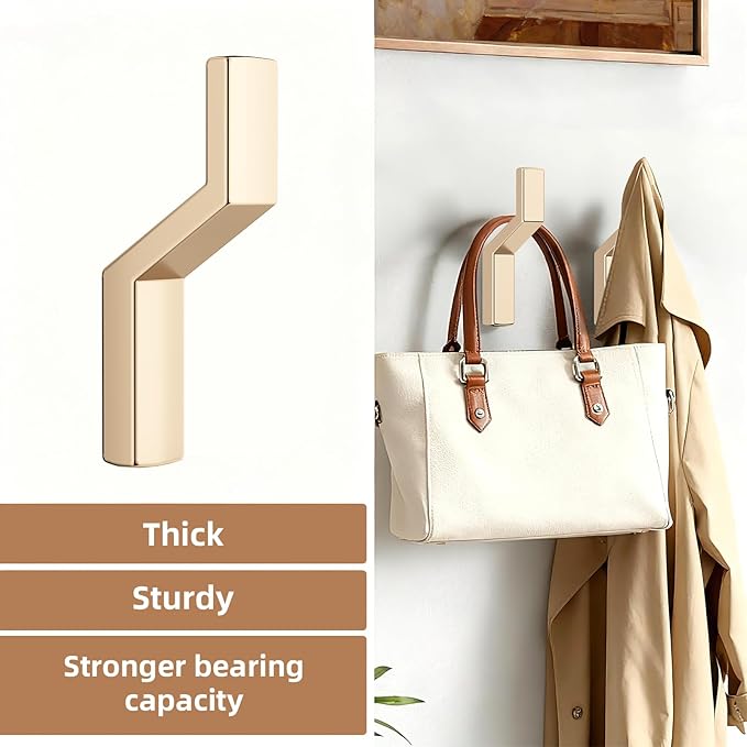 Heavy Duty Wall Hooks for Hanging, 40 lbs Single Coat Hooks & Towel Hooks Wall Mounted, Rust-Resistant Zinc Alloy Hooks for Bathroom, Mudroom, Door, Barn, Farmhouse (2, Gold Sand)