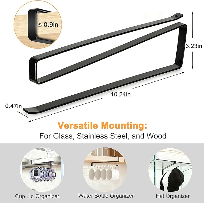 Tumbler Lid Organizer for Cabinet - Behind Door & Under Shelf Mount, Kezvulp No-Drill Holder (10-12 Capacity), Space Saving Anti-Drop Rustproof Rack, Fits 24oz Tumbler & 30/40oz Water Bottle Lids