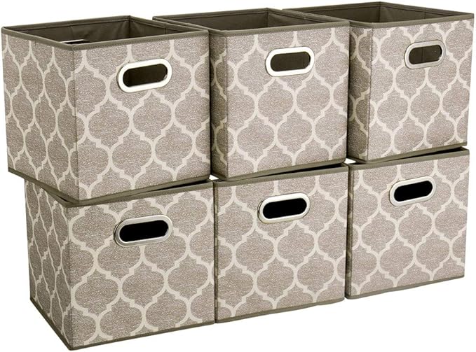 Storage Cubes Bins Fabric 13x13 Inch Brown Storage Boxes Foldable Storage Baskets Printed Cloth Collasible Storage Inserts Cube for Organizing ,QY-SC01-6