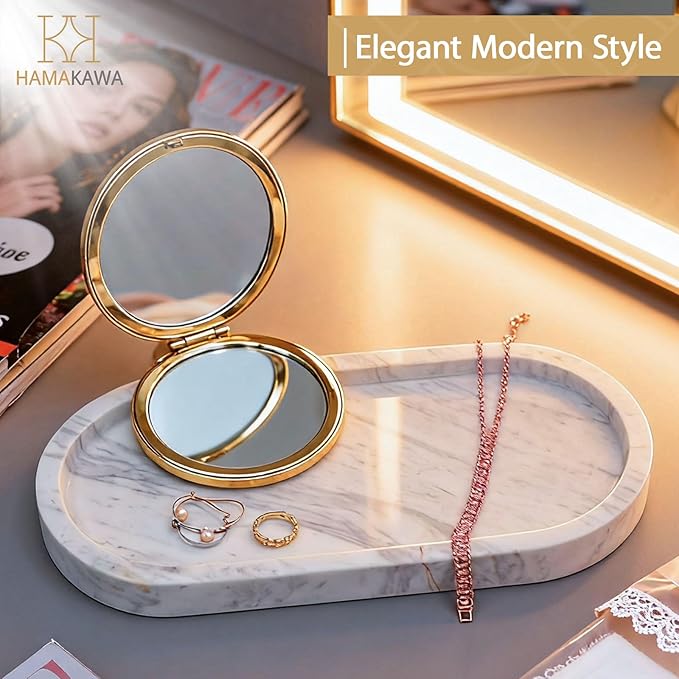 Oval Bathroom Vanity Tray, Large Natural Marble Tray 10 inch, Volakas White Stone Soap Trays, Modern Perfume Trays, Countertop Organizer for Kitchen, Coffee Table, Home Decor
