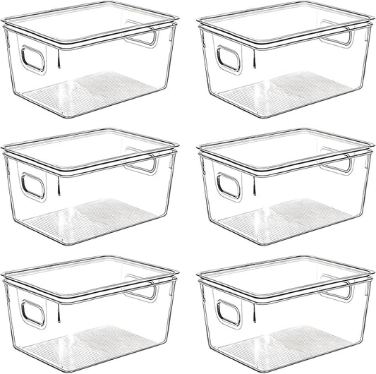 Clear Plastic Storage Bins with Lids, Perfect for Kitchen Organization or Pantry Organization and Storage, Stackable Fridge Organizer Bins, Storage Containers for Organizing, Cabinet Organizers