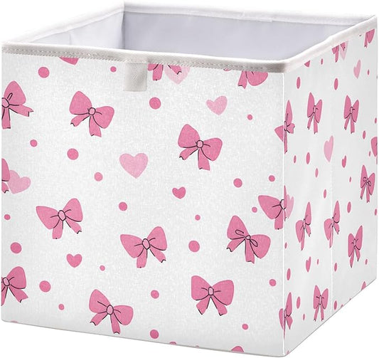 Bolaz Pink Bows Hearts Pattern Closet Organizers Storage Cubes Storage Bins Shelf Baskets Containers for Home Room Office,Square
